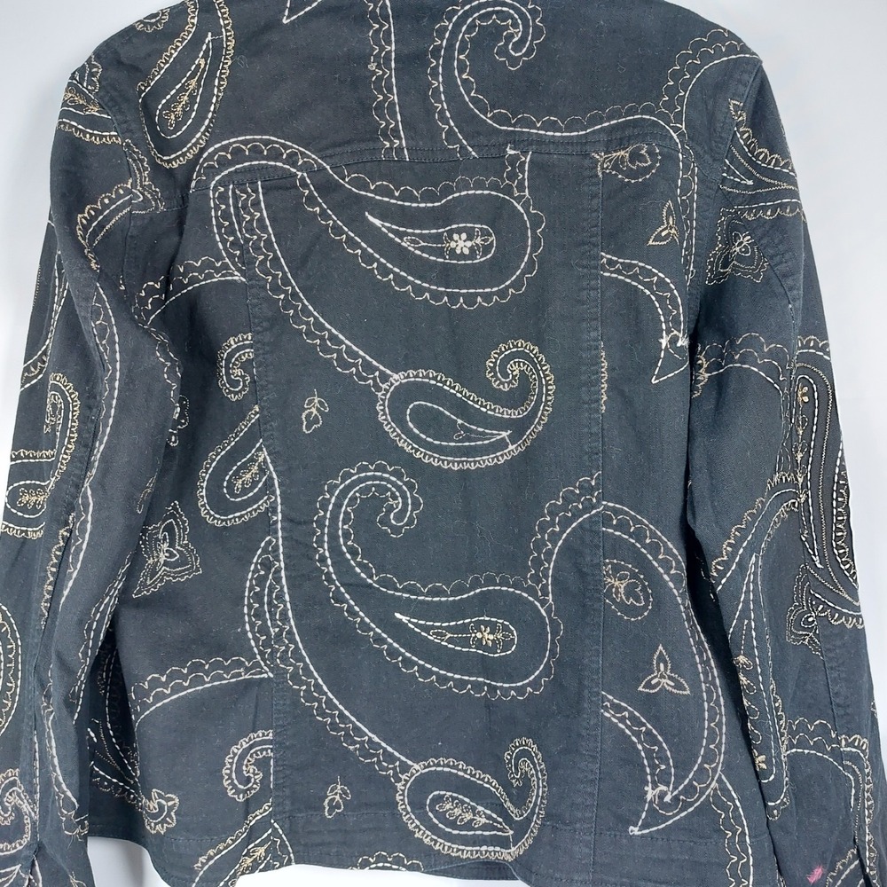 JM Collection Black Denim Blazer Jacket Paisley Gold Silver Stitching Wms 12 - Picture 6 of 6